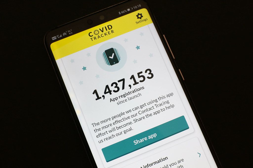 Smartphone showing number of Covid Tracker app registrations