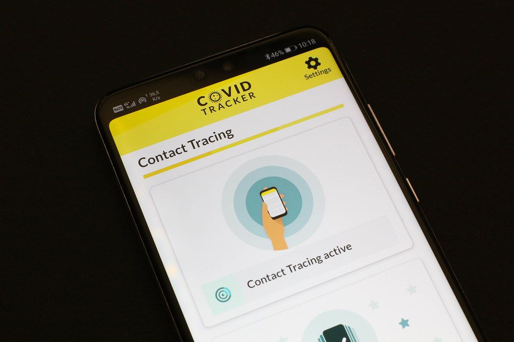 Smartphone with open Covid contact tracking app