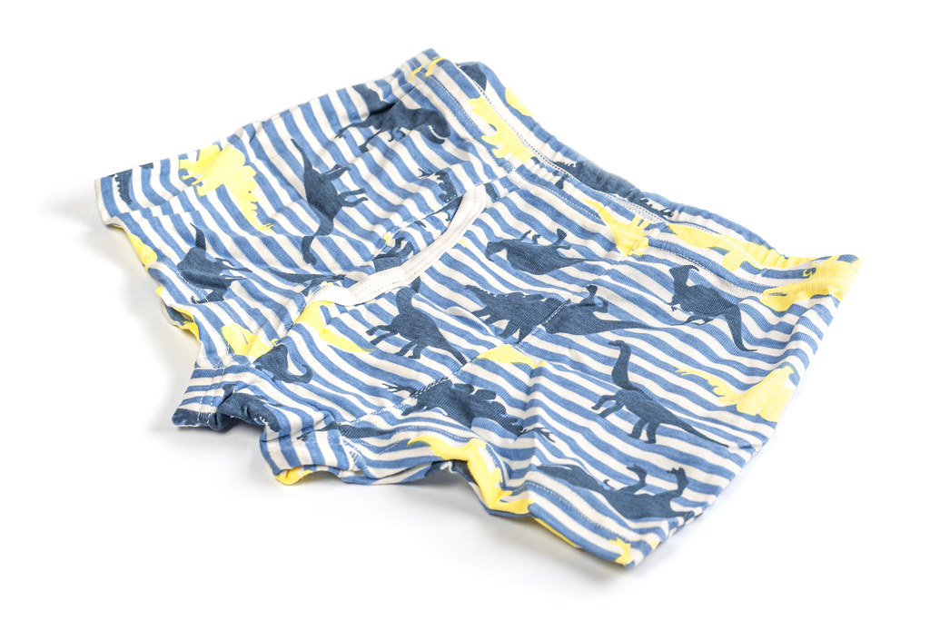 Striped panties for boys with dinosaurs on white