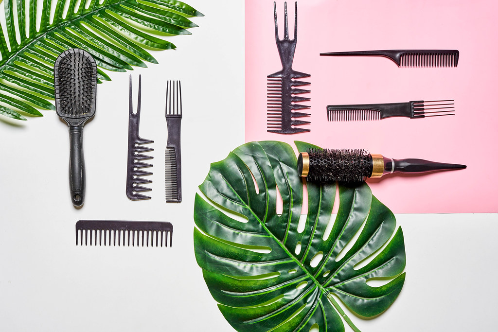 Summer composition with hairdresser tools