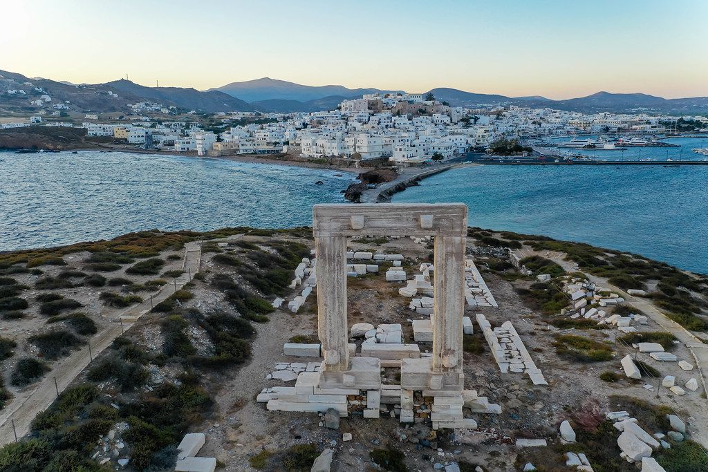 Symbol of Naxos: the marble gate of the unfinished temple of Apollo, and the island