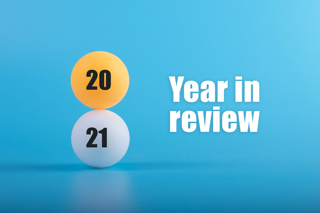 Table tennis balls with 2021 Year in review text