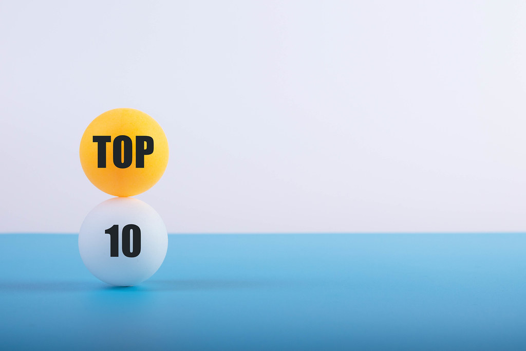 Table tennis balls with Top 10 text
