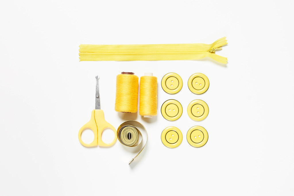 Tailors tools and accessories all in yellow