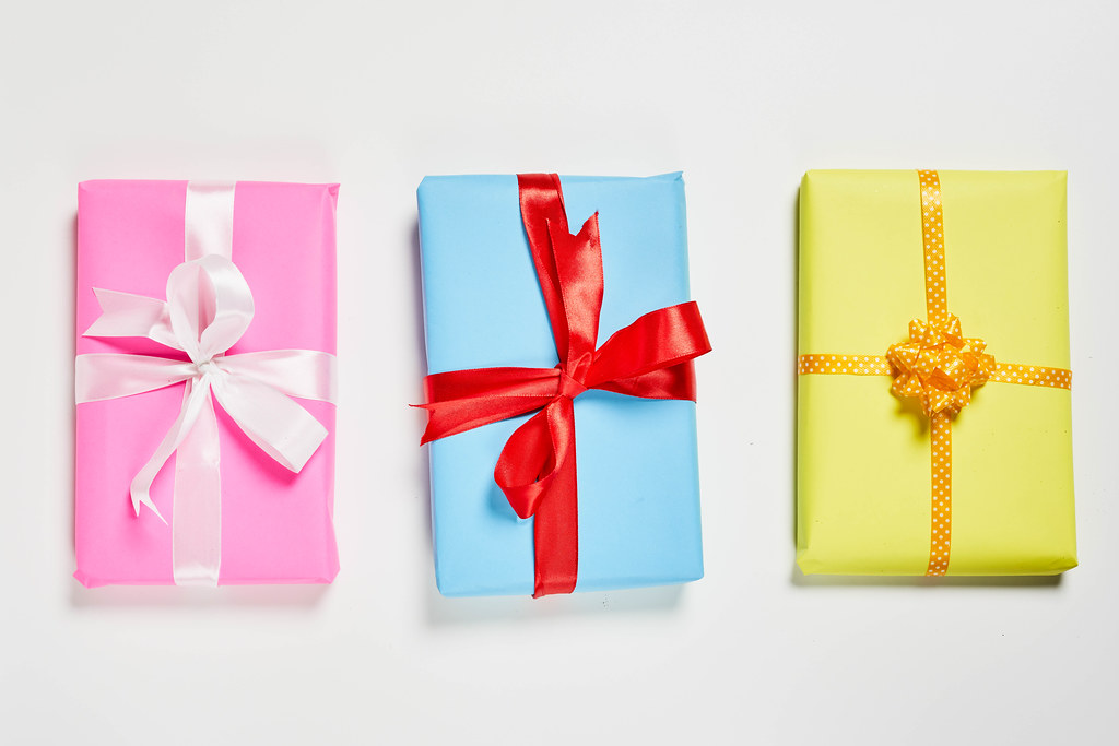 Three gift boxes packaged on the white background
