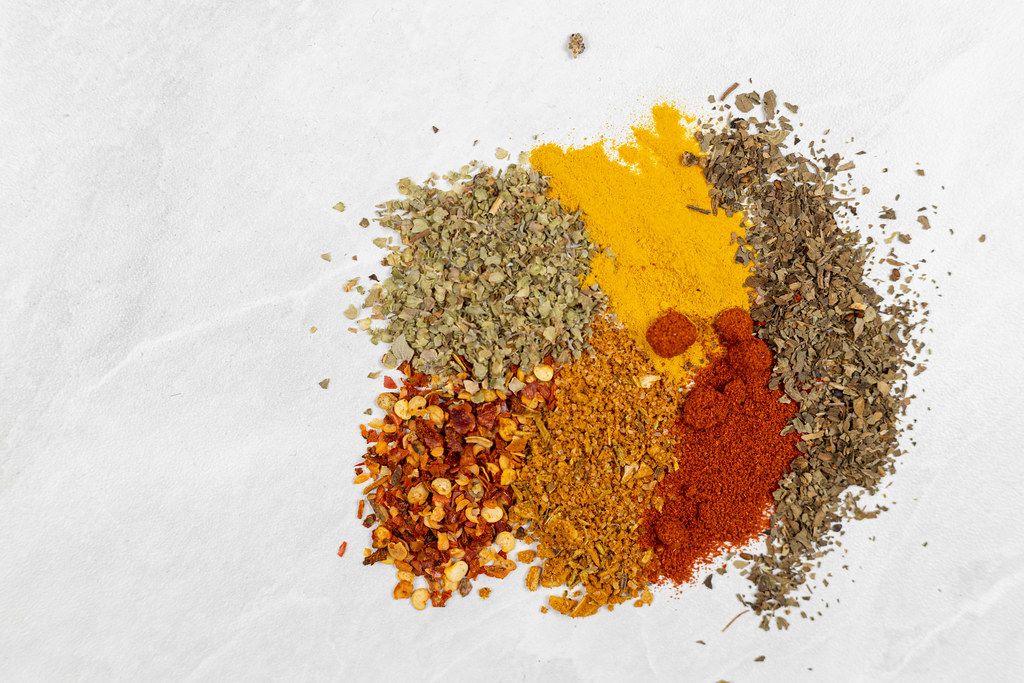 Top view of Kitchen Spices mixed on the table