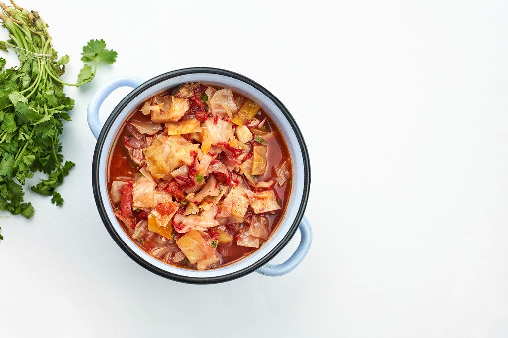 Traditional russian soup - borsch made with fresh vegetables