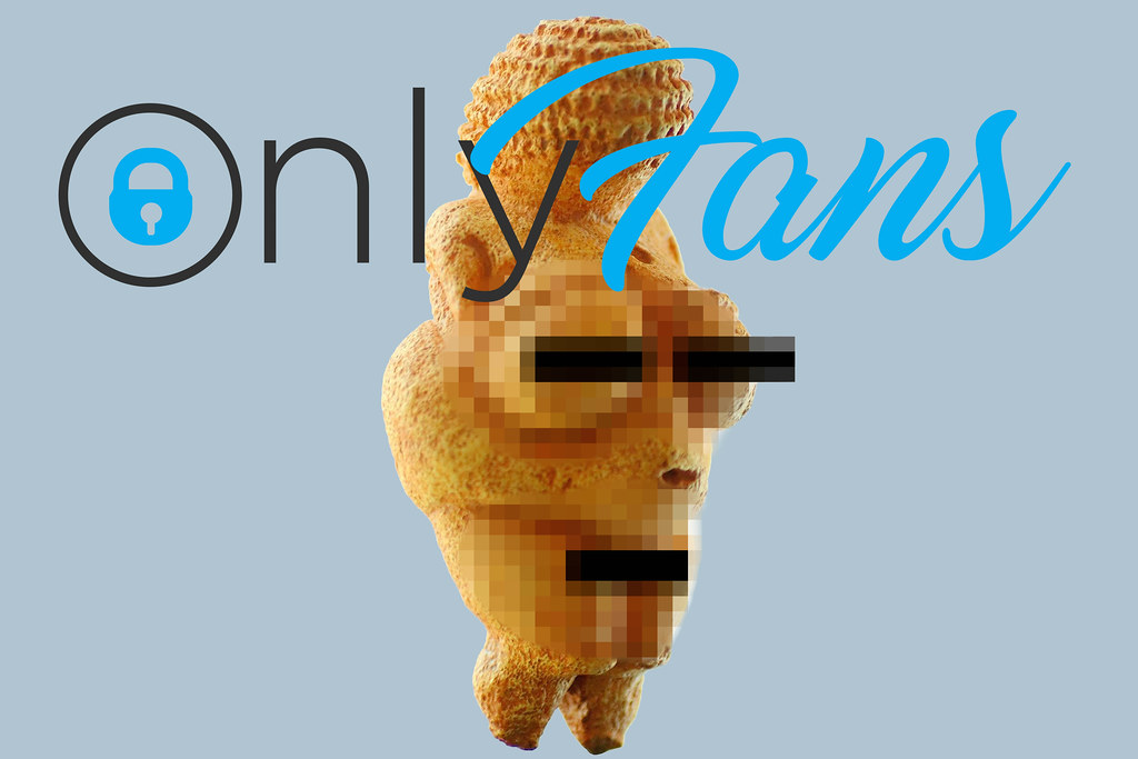 Venus of Willendorf with blurred and censored body parts and Only fans logotype