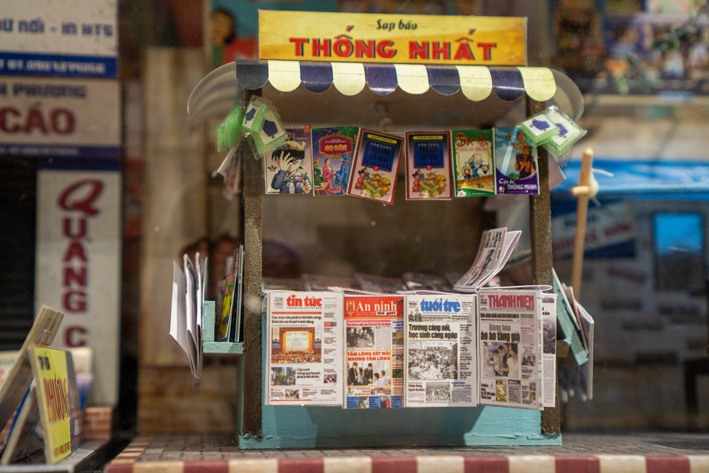Vietnam-Themed Miniature DIY Magazine Store with Vietnamese Newspapers and Comics made with Paper and Wood