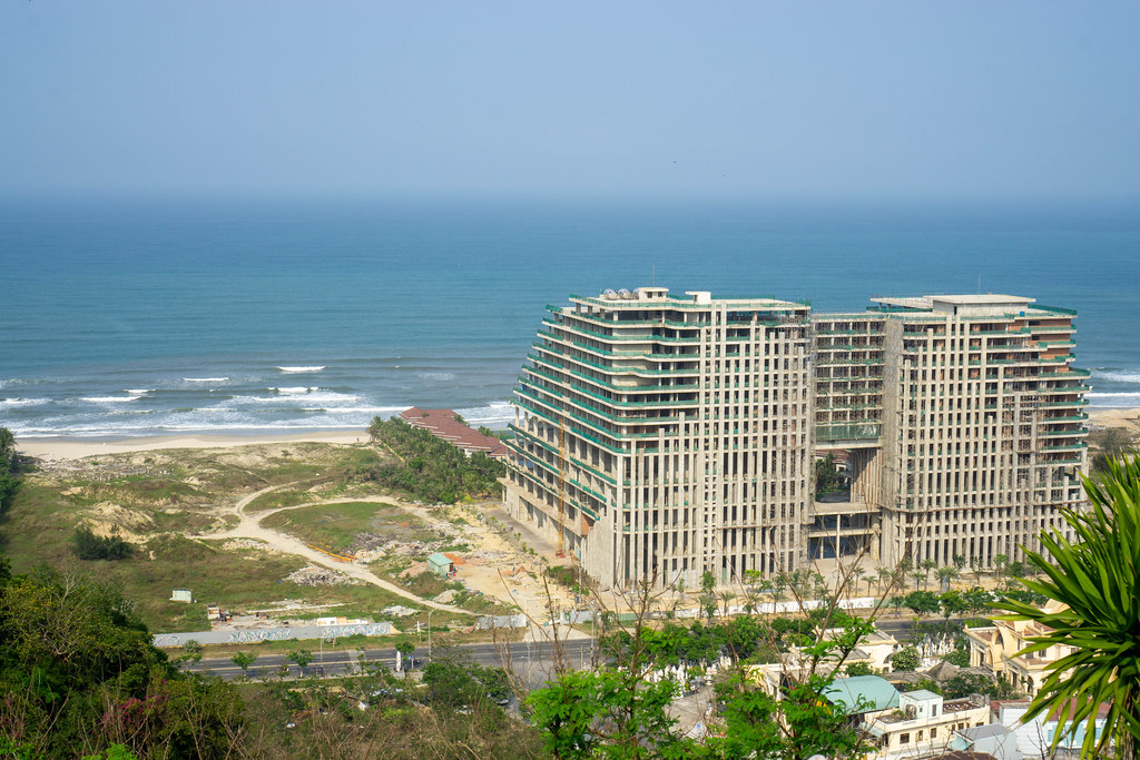 View of the Ocean with a Beachfront Hotel Construction from a Viewpoint of Marble Mountains in Da Nang, Vietnam