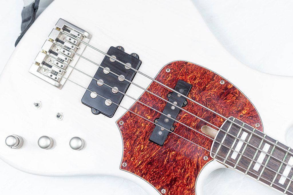White Bass Guitar body with red decoration