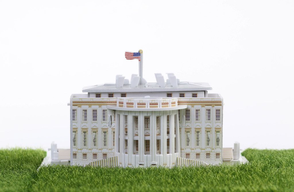 White house Puzzle with green grass and white background