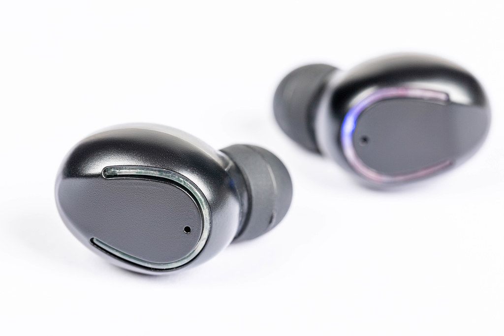 Wireless headphones closeup on white background