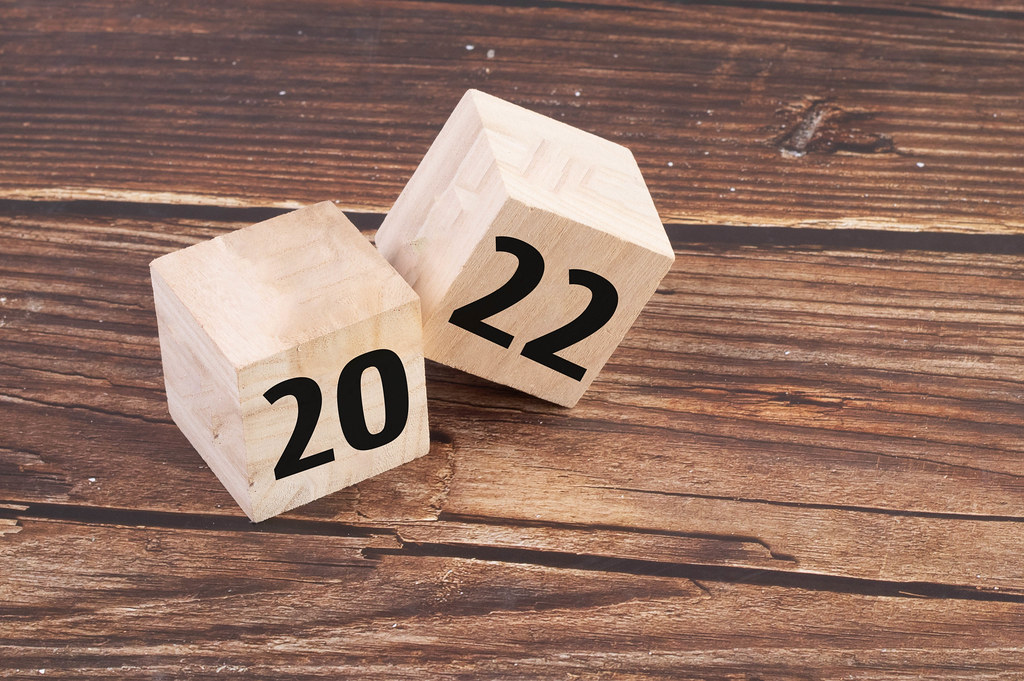 Wooden blocks with 20 and 22 text making 2022 text