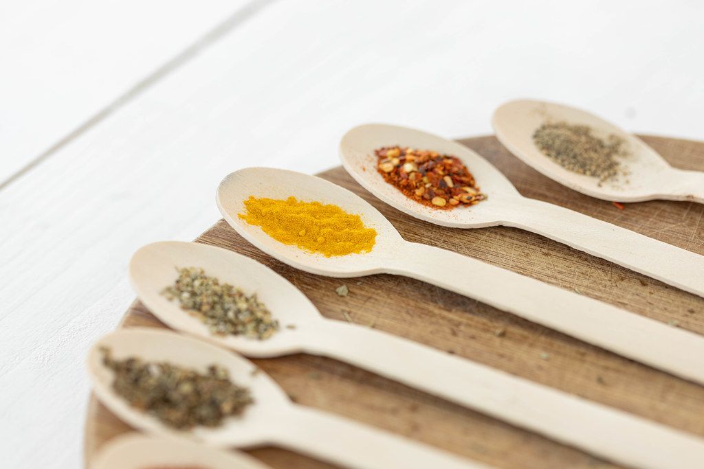 Wooden Spoons with dried spices