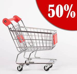 50% discount text with shopping cart