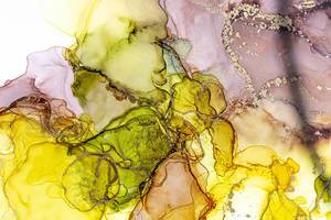 A fragment of alcohol ink painting (brown, green, yellow, and gold colors). Modern art