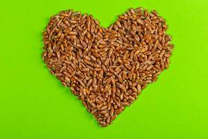 A grain of wheat in shape of heart on green background (Flip 2019)