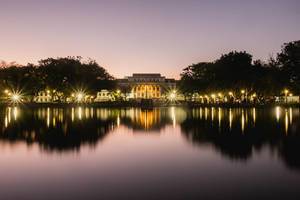 A view of the Capitol Lagoon during sunset