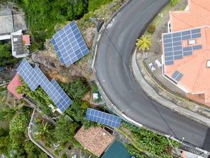 Aerial Drone Photo of Solar Panels in Madeira, Portugal
