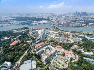 Aerial of Resorts Worlds and Universal Studios, Singapore