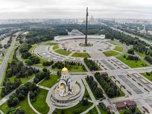 Aerial photo of Victory Monument at Poklonnaya Hill in Moscow