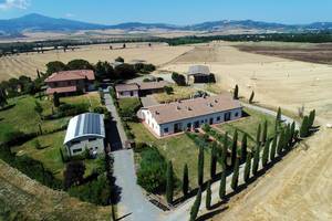 Aerial view of houses in Pienza, Val d