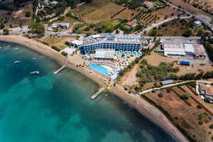 Aerial view of the 5-star hotel "Nikki Beach Resort & Spa" at Kheli harbour, in the summer resort Porto Heli, Greece