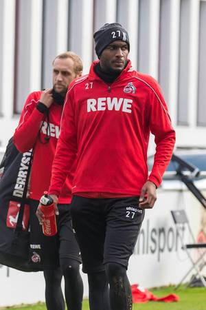Anthony Modeste and Marcel Risse on the way to the training of 1.FC Köln