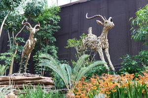 Antilopen aus Holz in den Gardens by the Bay in Singapur