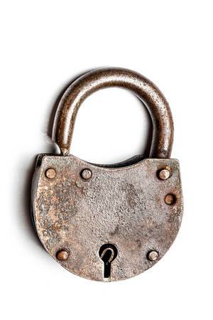 Antique padlock on a white background