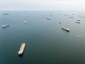 Arial Drone Photo of Freight Ships on the Sea