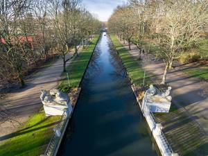 Arial view of a water channel in Cologne Lindenthal, Germany