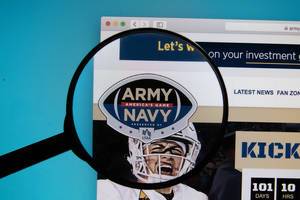 Army-Navy Game logo on a computer screen with a magnifying glass