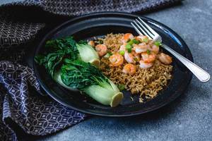 Asian Shrimps with rice and Bok choy