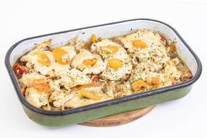 Baked Chicken Breasts with Carrots in the baking tray