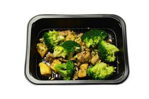 Baked potatoes with mushrooms and broccoli