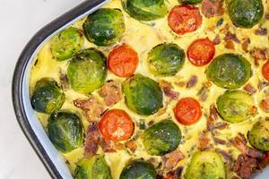 Baked Vegetables with Bacon and Brussel Sprouts