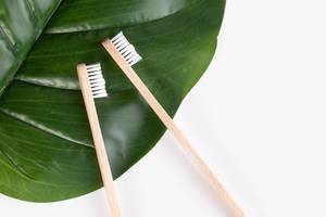 Bamboo toothbrushes with tropical leaf