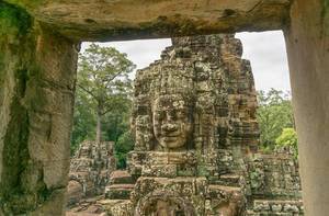 Bayon Temple Face through Window in Siem Reap