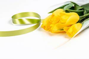 Beautiful bouquet of yellow tulips on a white background (Flip 2020)