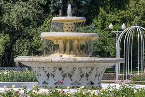 Beautiful fountain with tiles in Gorky Park