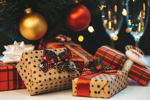 Beautiful gift boxes on christmas background (Flip 2019)