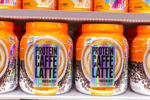 Big Pack of Protein Caffee Latte by EXTRIFIT at Fibo in Cologne, Germany