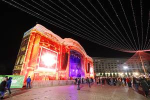 Big stage at Bucharest Christmas market