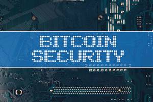 Bitcoin Security text over electronic circuit board background