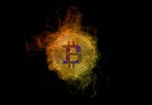 Bitcoin with colorful smoke on black background