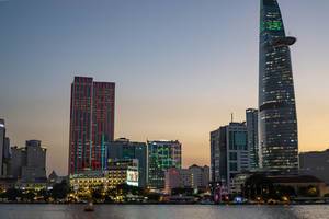 Bitexco Financial Tower and District 1 at the end of Golden Hour in Saigon  Flip 2019