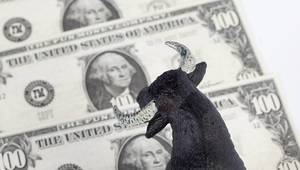 Black bull over Dollar banknotes