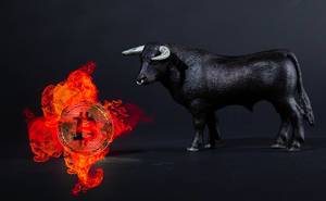Black bull with Bitcoin in fire